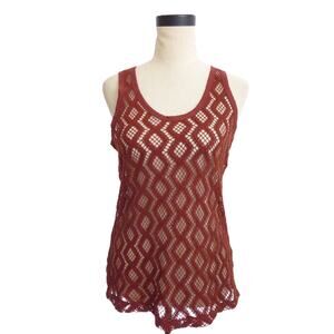 Banana Republic Orange Netting Blouse XS Top Crochet Mesh Sleeveless Tank
